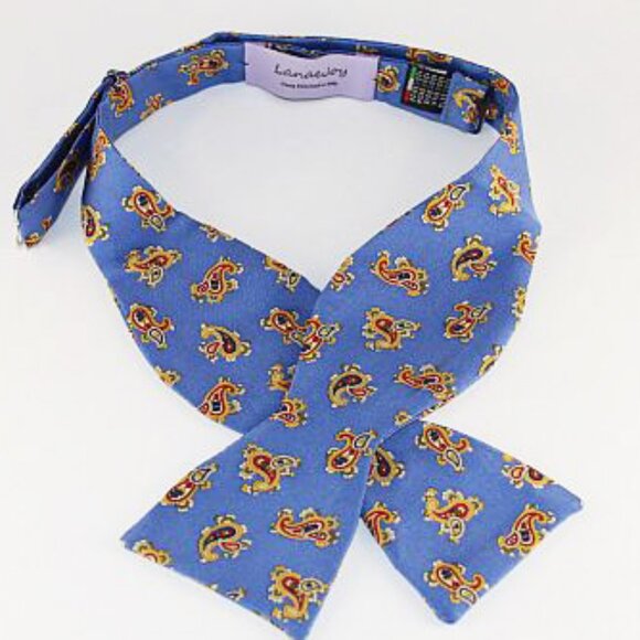 NEW Lanae Joy Silk Adjustable Bow Tie Bowtie / Blue Gold / Privat… - Picture 1 of 4